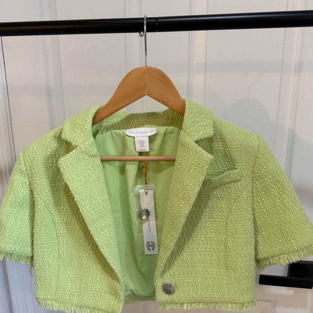 NWT House of Harlow 1960 Light Green Tweed Cropped Blazer - Picture 2 of 3
